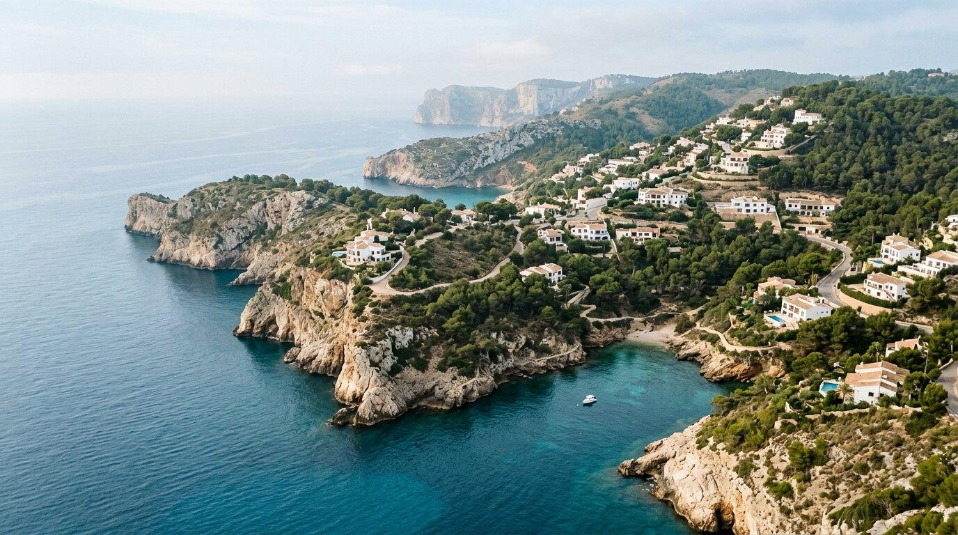 Costa Blanca coastline with cliffs, coves and villas among pine trees